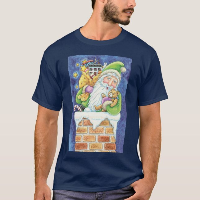 T-shirt Joyeux Noël, Père Noël dans la cheminée avec des j (Devant)