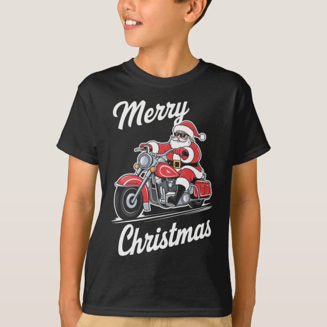 T-shirt Joyeux Noël Père Noël équitation Moto Moto Love (Devant)