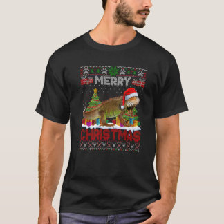 T-shirt Joyeux Noël Père Noël Iguana Xmas Lumières des arb