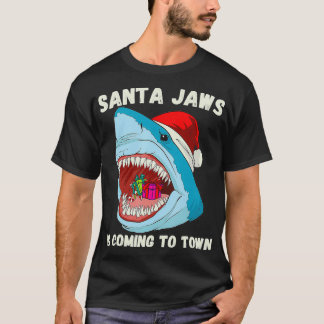 T-shirt Joyeux Noël Père Noël Jaws arrive à Town Funny