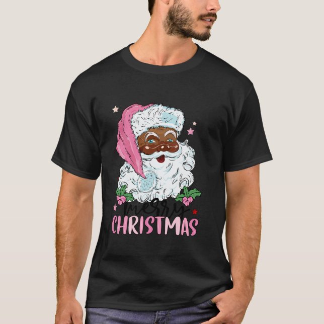 T-shirt Joyeux Noël Père Noël Noir Afro Ame Africain (Devant)