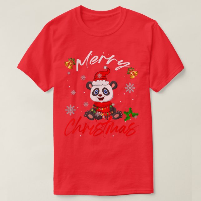 T-shirt Joyeux Noël Père Noël Panda Xmas Lumières Drôle Fa (Design devant)