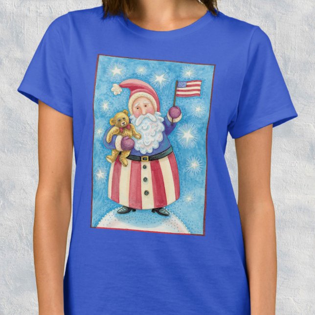 T-shirt Joyeux Noël, Père Noël patriotique avec drapeau (Créateur téléchargé)
