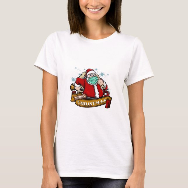 T-shirt Joyeux Noël Père Noël portant un masque (Devant)