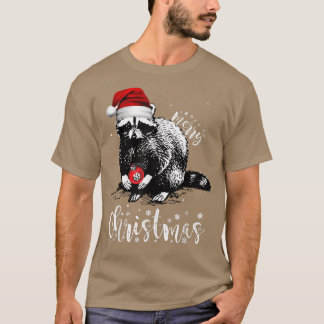 T-shirt Joyeux Noël Père Noël Raccoon Lumières Noël