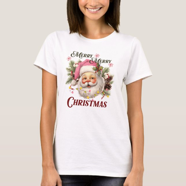 T-shirt Joyeux Noël - Père Noël rose (Devant)