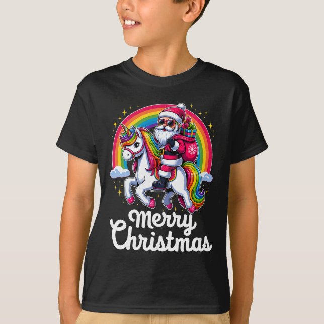 T-shirt Joyeux Noël Père Noël Unicorn Girls Enfants Funny  (Devant)