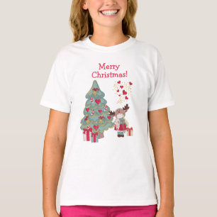 T-shirt Joyeux Noël - Petite Fille mignonne, Arbre, Présen