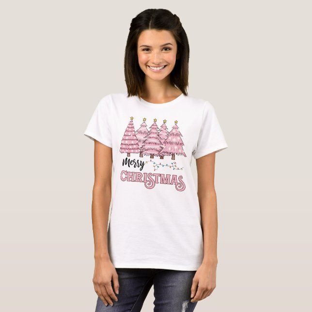 T-shirt Joyeux Noël Pink Tree (Devant entier)