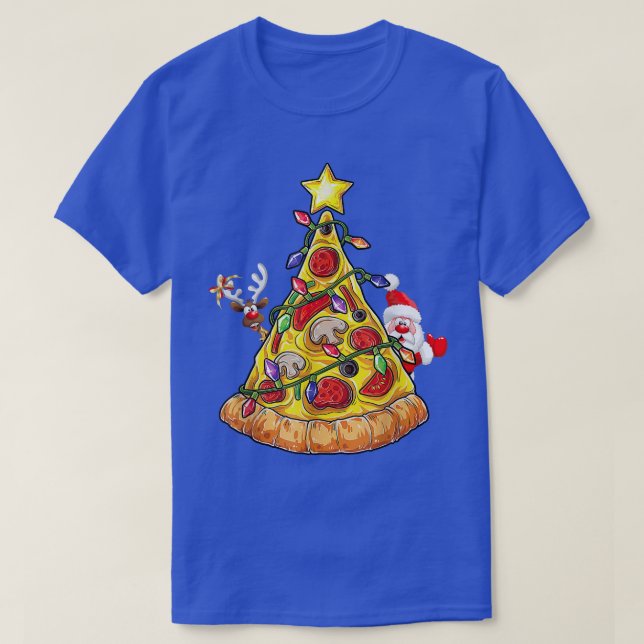 T-shirt Joyeux Noël Pizza Tree Père Noël Reindeer Xmas Lig (Design devant)