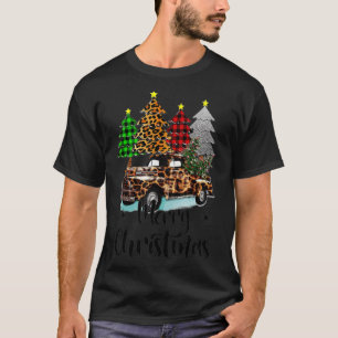 T-shirt Joyeux Noël Plaid Arbre de Noël Leopard Camion