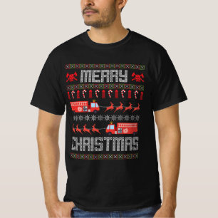 T-shirt Joyeux Noël Pompier Xmas Camion cadeau