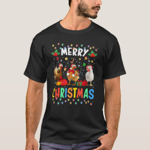 T-shirt Joyeux Noël Poulet Chapeau de Père Noël Lumières