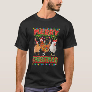 T-shirt Joyeux Noël Poulet Chapeau de Père Noël Lumières