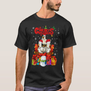 T-shirt Joyeux Noël Poulet Chapeau de Père Noël Lumières X
