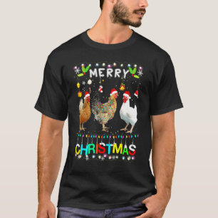 T-shirt Joyeux Noël Poulet Chapeau de Père Noël Lumières X
