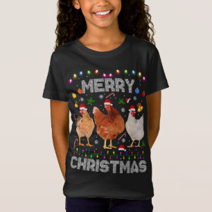 T-Shirt Joyeux Noël Poulet de Noël Lumières de chapeau Noë