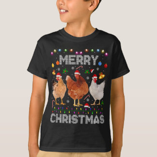 T-shirt Joyeux Noël Poulet de Noël Lumières de chapeau Noë