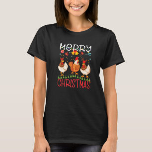 T-shirt Joyeux Noël Poulet Lumières Chapeau de Père Noël N