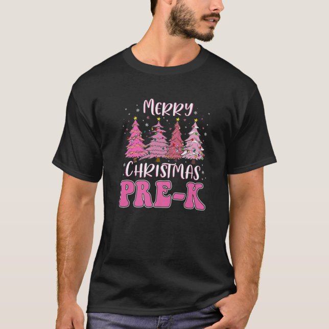 T-shirt Joyeux Noël Pré k Xmas Lumières Arbre Feux de neig (Devant)