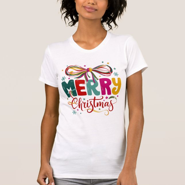 T-shirt Joyeux Noël Préparé Coquette Bow Noël  (Devant)