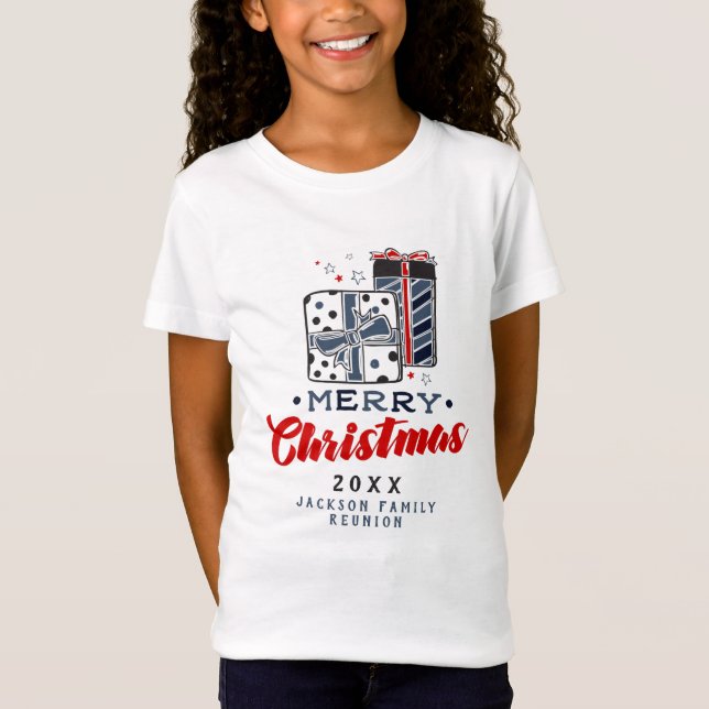 T-Shirt Joyeux Noël présente un texte personnalisé Rouge B (Devant)