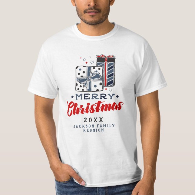 T-shirt Joyeux Noël présente un texte personnalisé Rouge B (Devant)