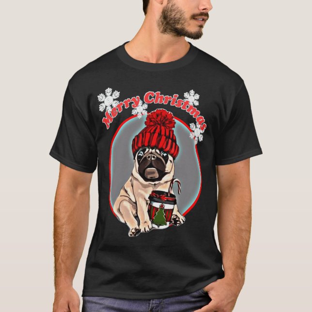 T-shirt Joyeux Noël Pug Chien  (Devant)