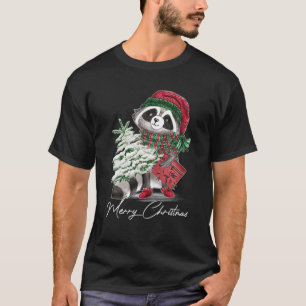 T-shirt Joyeux Noël Raccoon Lover Santa Hat Scarf Chri