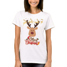 Joyeux Noël Reindeer Fun Red Gold Typographie