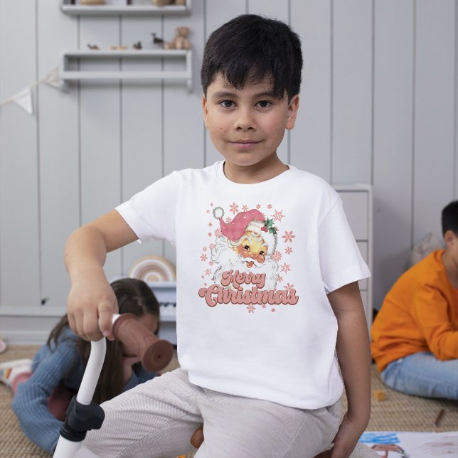T-Shirt Joyeux Noël Retro Typographie Père Noël Pink Casqu (Créateur téléchargé)