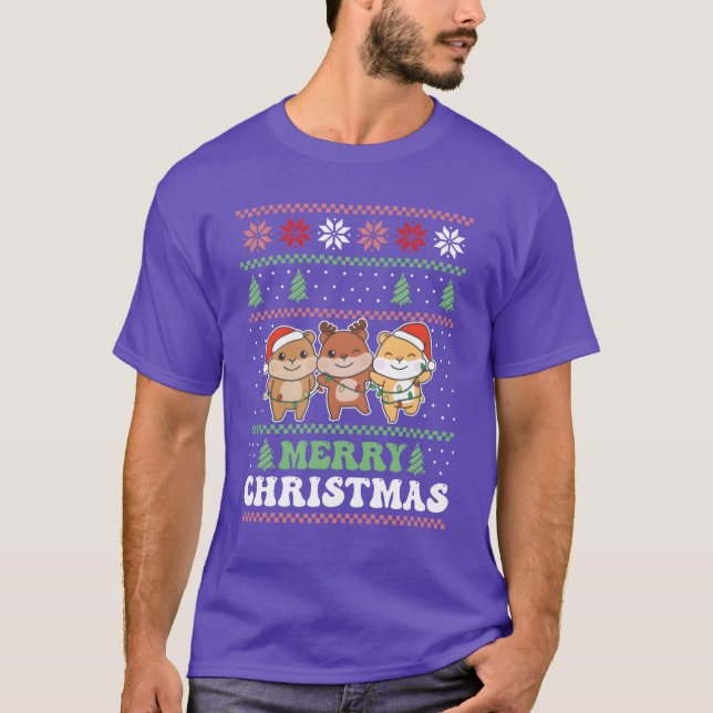 T-shirt Joyeux Noël Rétro Vilain Noël Famille Hamster (Devant)