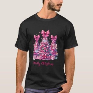 T-shirt Joyeux Noël rose Arbre de Noël Coquette Bow T
