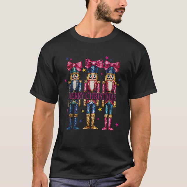 T-shirt Joyeux Noël rose Coquette Bow Funny Nutcracker (Devant)