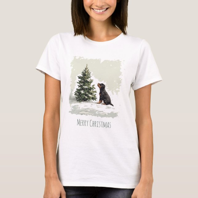 T-shirt Joyeux Noël Rottweiler Chien Arbre de Noël (Devant)