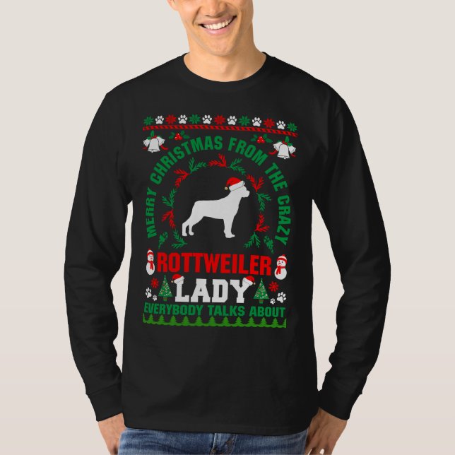T-shirt Joyeux Noël Rottweiler Lady Ugly Sweater Fitt (Devant)
