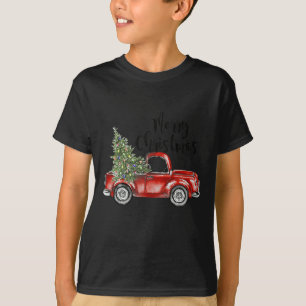 T-shirt Joyeux Noël Rouge Camion Arbre Lumière Famille drô