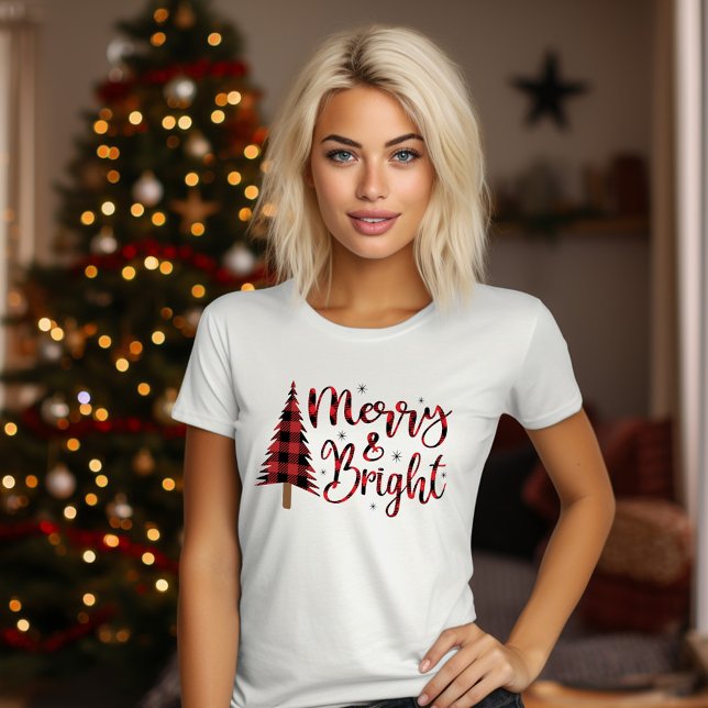 T-shirt Joyeux Noël Rouge Et Lumineux Moderne (Cute Red Christmas Merry And Bright Modern T-Shirt)