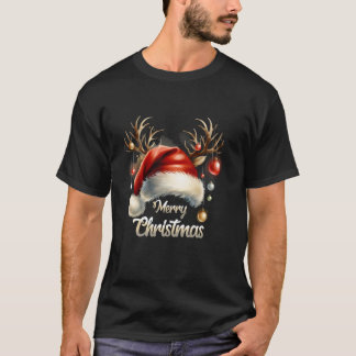 T-shirt Joyeux Noël Rouge Père Noël Chapeau Reindeer Famil