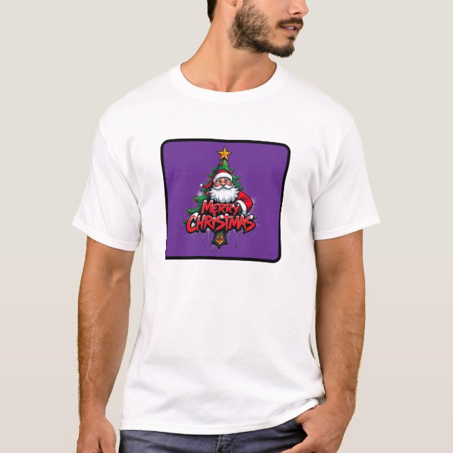 T-shirt Joyeux Noël Rouge Santa Clause Arbre de Noël (Devant)