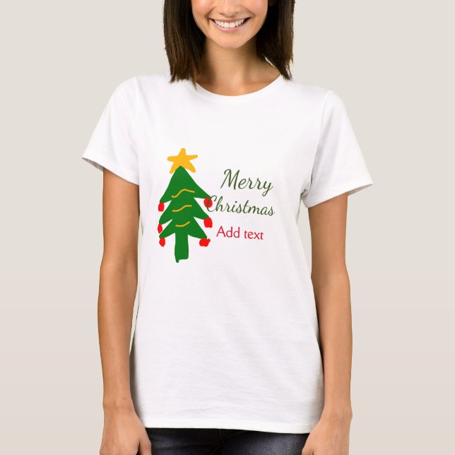 T-shirt Joyeux Noël rouge vert Noël ajouter le nom (Devant)