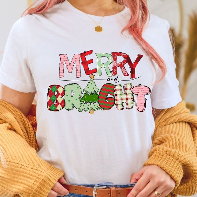 T-shirt Joyeux Noël rouge vif (merry and bright Family holiday merry Christmas T-Shirt)