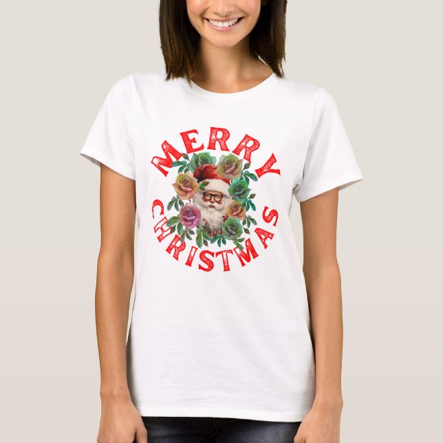 T-SHIRT JOYEUX NOËL SAINT NICOLAS FLEURS EN FLEUR (Devant)