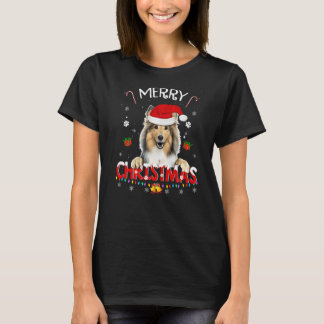 T-shirt Joyeux Noël Shetland Sheepdog Chien Santa Hat Xm