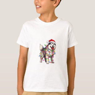 T-shirt Joyeux Noël Sibérien Husky avec Santa Hat