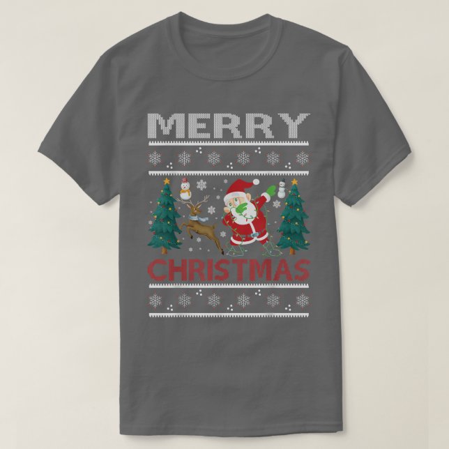 T-shirt Joyeux Noël Snowman Arbre Reinder Dabbing Sant (Design devant)