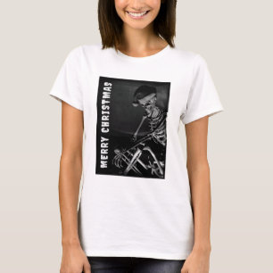 T-shirt Joyeux Noël. Squelette avec chapeau de Père Noël