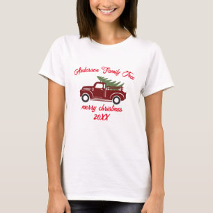T-shirt Joyeux Noël sur mesure camion d'arbre de Noël fami