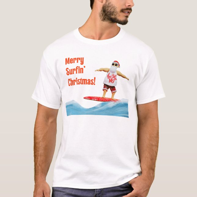 T-shirt Joyeux Noël Surfin Père Noël à bord (Devant)