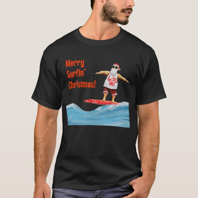 T-shirt Joyeux Noël Surfin Père Noël sur Surboard (Devant)